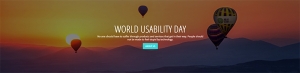 World Usability Day website banner - hot air balloons over mountains