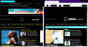 Windows 10 in High Contrast Mode - Microsoft Edge on the left, Google Chrome on the right