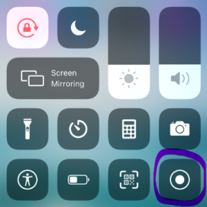 Screenshot of Control Centre with Screen Recording button highlighted