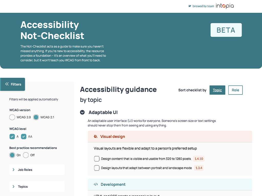 Screenshot of the Accessibility Not-Checklist website